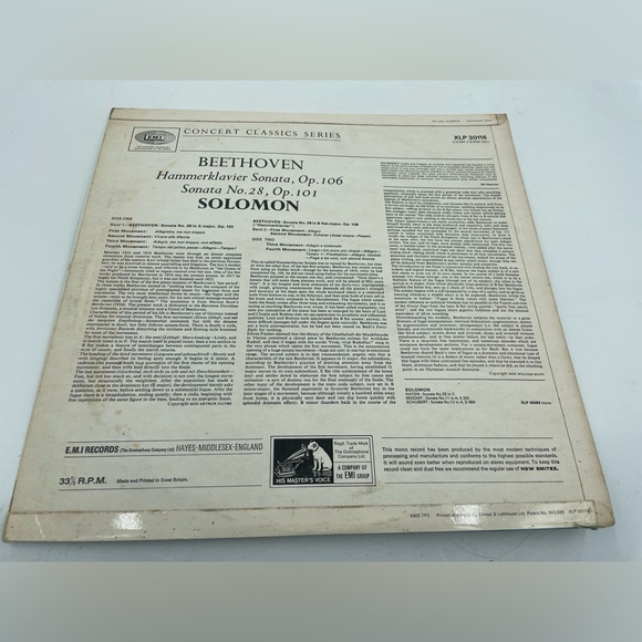 Solomon "Beethoven: Hammerklavier Sonata No. 28" EMI - HMV- XLP 30116 vinyl - Picture 4 of 4